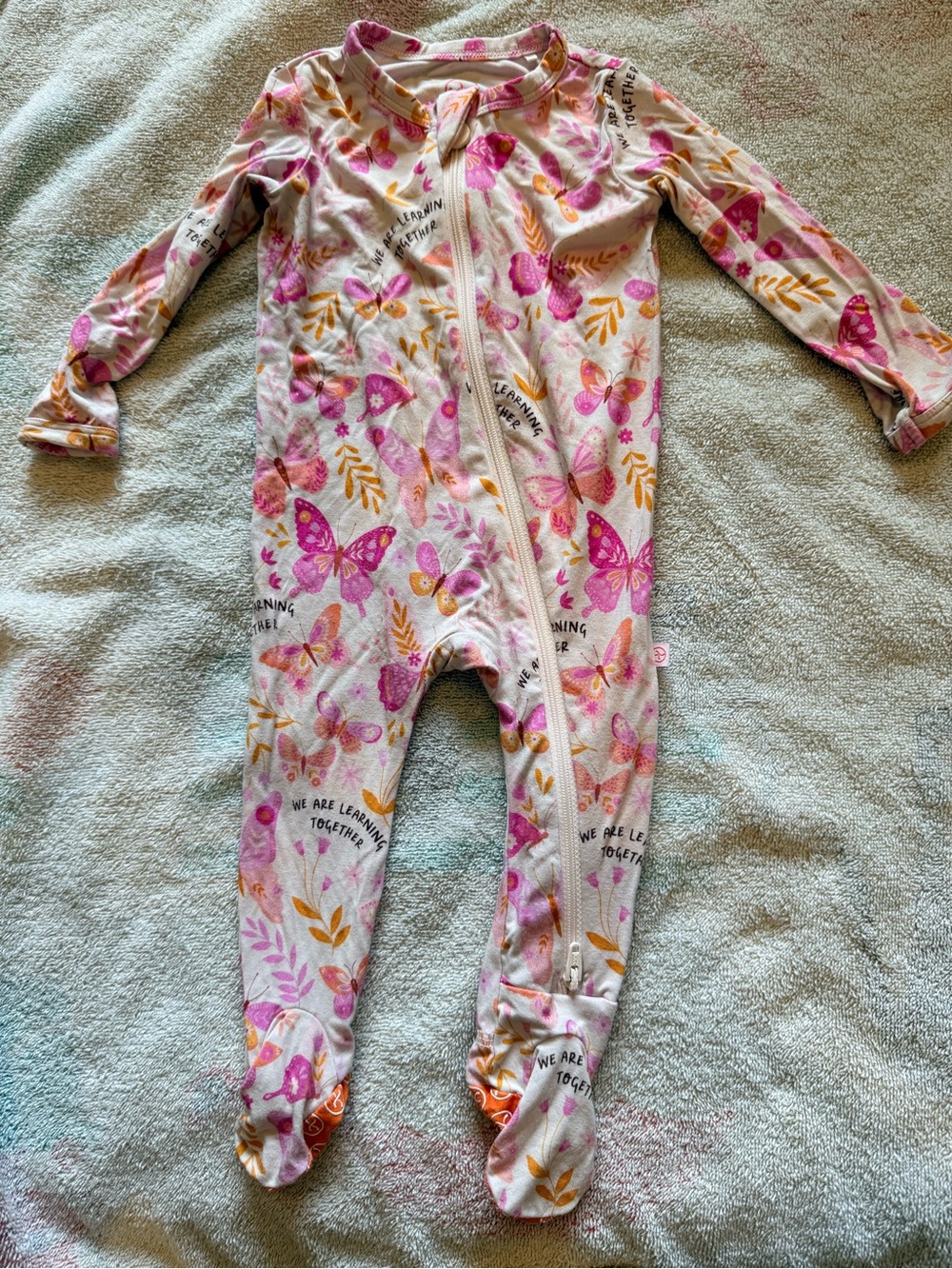 Pink Butterfly Print Footed One-Piece Pajama for Kids